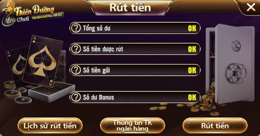 Giao diện rút tiền Thiên Đường Trò Chơi